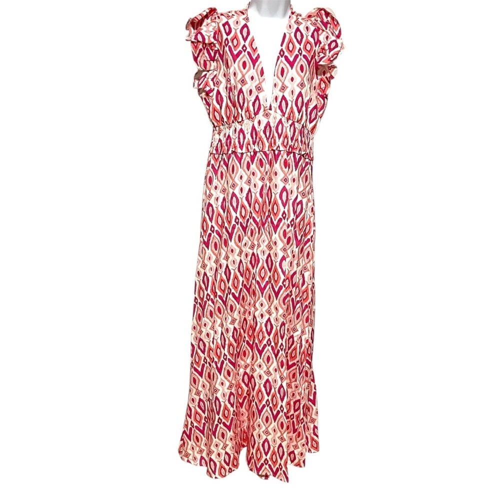 Tuckernuck Sail to Sable V-Neck Flutter Sleeve Maxi Ikat Size Medium Resortwear